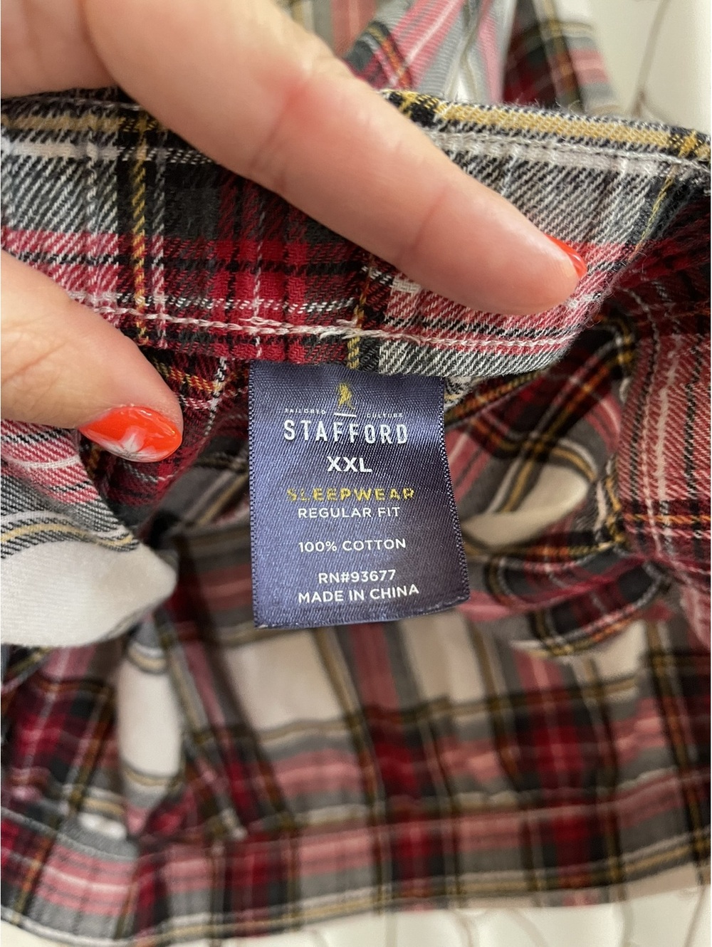 Stafford | XXL | Red Navy Plaid Button Up Shirt - Picture 2 of 8